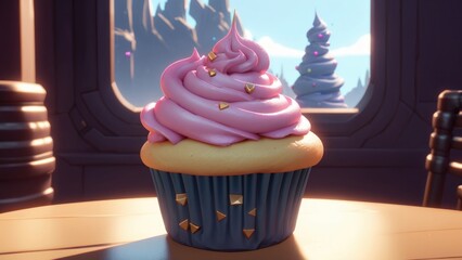 3D soft pop illustration of a cupcake | oddly satisfying | generative AI