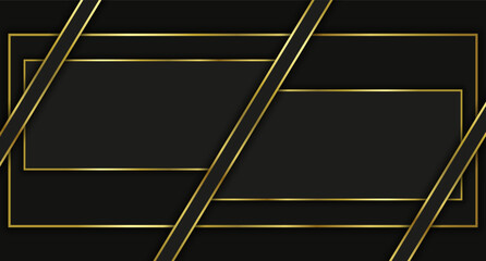 Abstract black background with frame and gold trim in paper cutout style. Backdrop for banners, posters or flyers, signage and business, advertising and websites, covers, social media and design