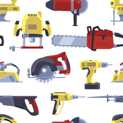 Seamless pattern with power tools flat style, vector illustration