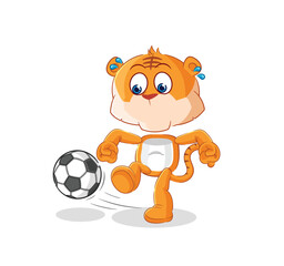 tiger kicking the ball cartoon. cartoon mascot vector