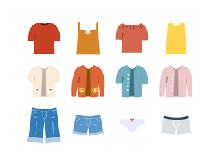 Set of Clothes Icon. Flat vector design isolated illustration.