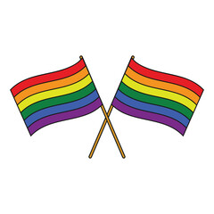 Pride flags crossed isolated on a white background.