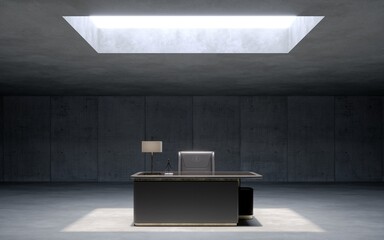 concrete space with  CEO working desk , 3d rendering