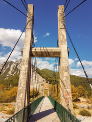 suspension bridge in pili city trikala perfecture greece in autumn season