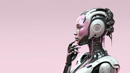 Mechanic head of human female robot with artificial intelligence.