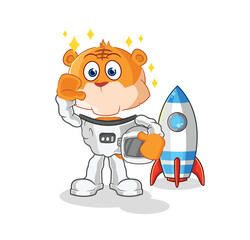tiger astronaut waving character. cartoon mascot vector
