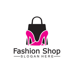 Female woman lady girl high heel shoe shopping bag store logo design vector