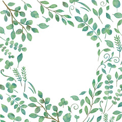  緑の葉っぱの水彩画イラスト フレーム