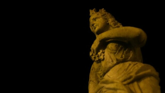 Night closeup of a stone statue