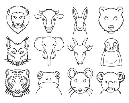 Animal Doodle vector icon set. Drawing sketch illustration hand drawn line eps10