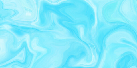 Fototapeta premium Blue and white marble oil ink liquid swirl texture for do ceramic counter soft blue abstract light background, blue Oil or Petrol liquid flow, liquid metal close-up, wide horizontal banner.