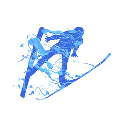 Fototapeta premium Ski jumping man silhouette. Winter sport vector icon of blue paint.