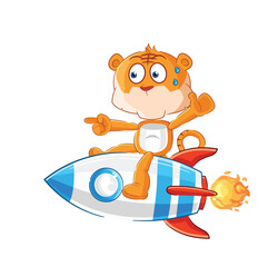 tiger ride a rocket cartoon mascot vector
