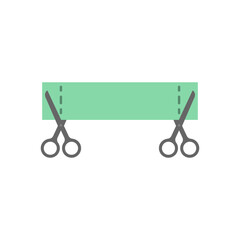 Ribbon fabric banner and scissors to cut. Vector illustration.