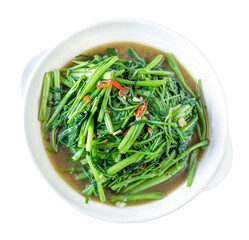 Stir Fried Water Spinach or pak boong fai daeng  isolated