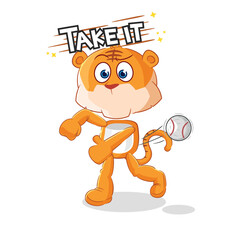 tiger throwing baseball vector. cartoon character