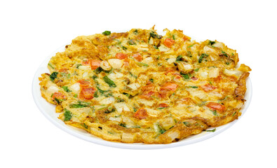 omelet with onion leaves and tomato isolated