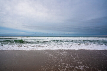 Dramatic seascape. Stormy Pacific ocean on a cloudy day