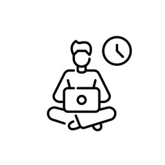 Man working at laptop. Remote office schedule. Pixel perfect, editable stroke icon