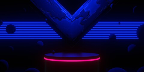 gaming esports background abstract wallpaper, cyberpunk style scifi game, stage scene in pedestal display room, 3d illustration rendering