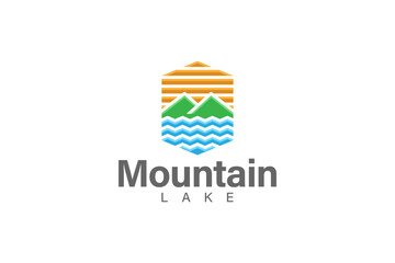 Mountain and lake logo design vector illustration.