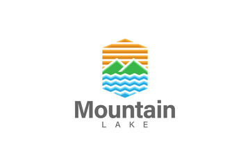 Obraz premium Mountain and lake logo design vector illustration.