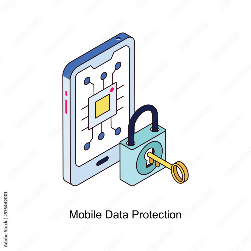 Poster mobile data protection vector isometric filled outline icon for your digital or print projects.