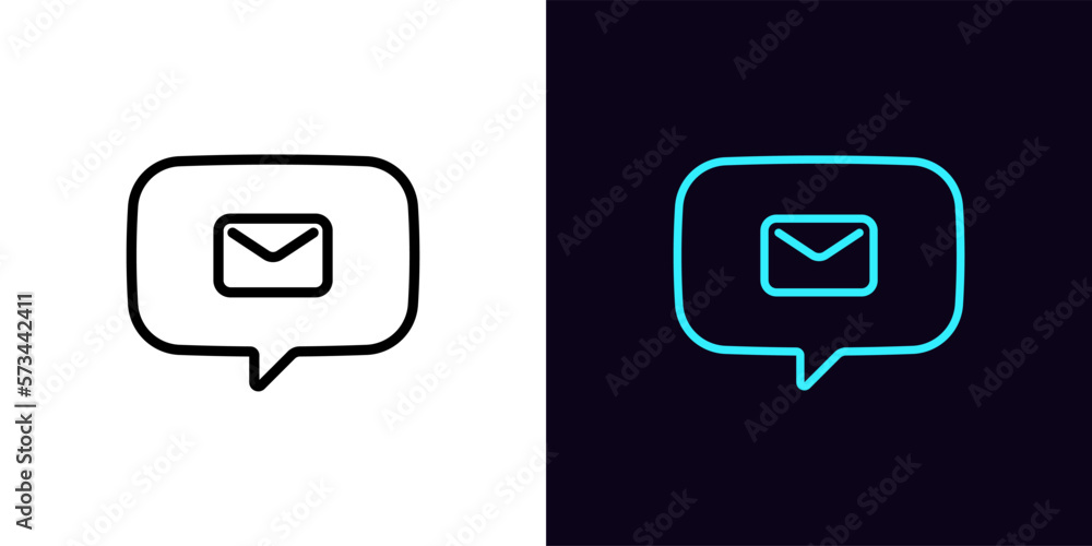 Poster outline bubble message icon, with editable stroke. bubble message frame with mail sign, email notifi