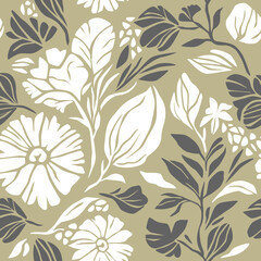  Floral pattern, seamless vector illustration. Abstract flowers, branches, stylish print background