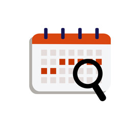 Calendar with magnifier icon. Business Meeting, schedule plan, event, reminder, appointment concept. Flat vector design isolated illustration.
