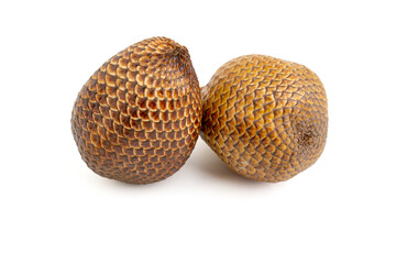 two snake skin fruit or salak isolated on white background