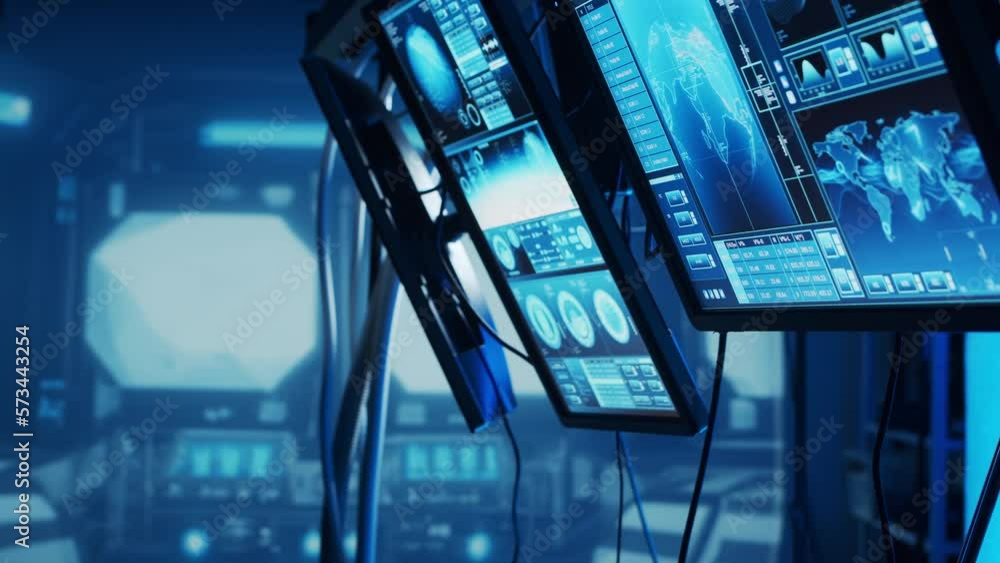 Fototapete futuristic spaceship control panel interface. spacecraft digital dashboard background with indicator