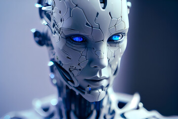 Close up of female robot face. future generation of ai robots. Generative ai