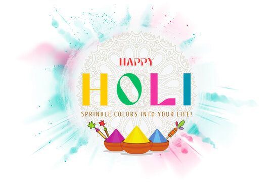 Vector illustration of abstract colorful Happy Holi background card design for color festival of India celebration greetings.