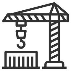 Simple crain outline icon, industry crane and lift related concept on the white background