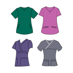 A collection of scrubs uniforms for nurses and doctors