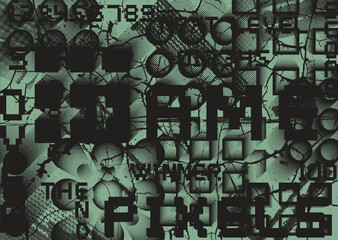 Glitch distorted grunge background . Noise destroyed texture . Trendy defect error shapes . grunge texture . Distressed effect .Vector shapes with a duo tone halftone dots screen print texture.