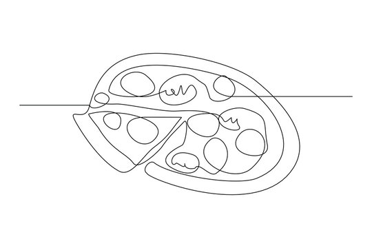 recommend clip art: Continuous single one line drawing art of delicious whole cheese pizza. Vector illustration of restaurant menu fast food.