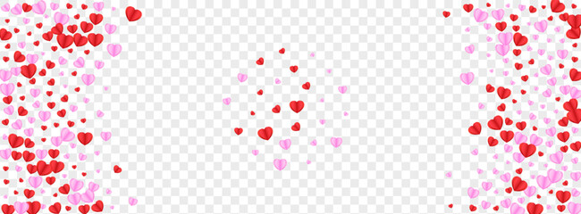 Tender Confetti Background Transparent Vector. Elegant Illustration Heart. Pink Cute Texture. Red Confetti Present Backdrop. Violet Anniversary Pattern.