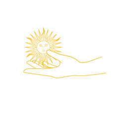 The mystical symbol is the sun in hand. Illustration on transparent background
