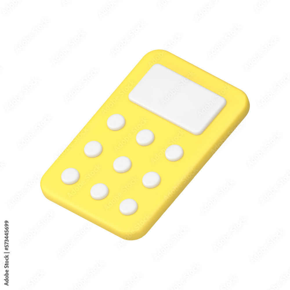 Poster calculating machine accounting financial budget yellow device with buttons 3d icon realistic vector