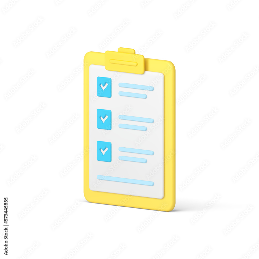 Poster clipboard with checklist checkmark complete task summary to do list 3d icon realistic vector