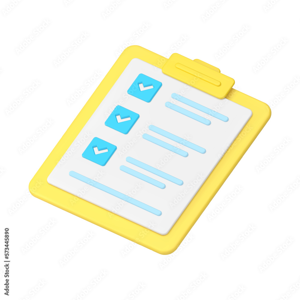 Poster checklist summary yellow clipboard checkbox complete task to do 3d icon realistic vector
