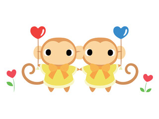 ハートの風船を持つサルの二人組