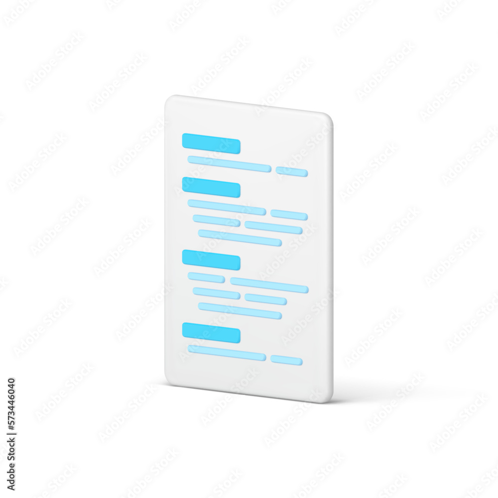 Poster contract agreement paper document text title sheet blank file list 3d icon realistic vector