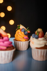 muffins on a white and blue background
