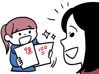 子供のテスト結果に喜ぶ母親