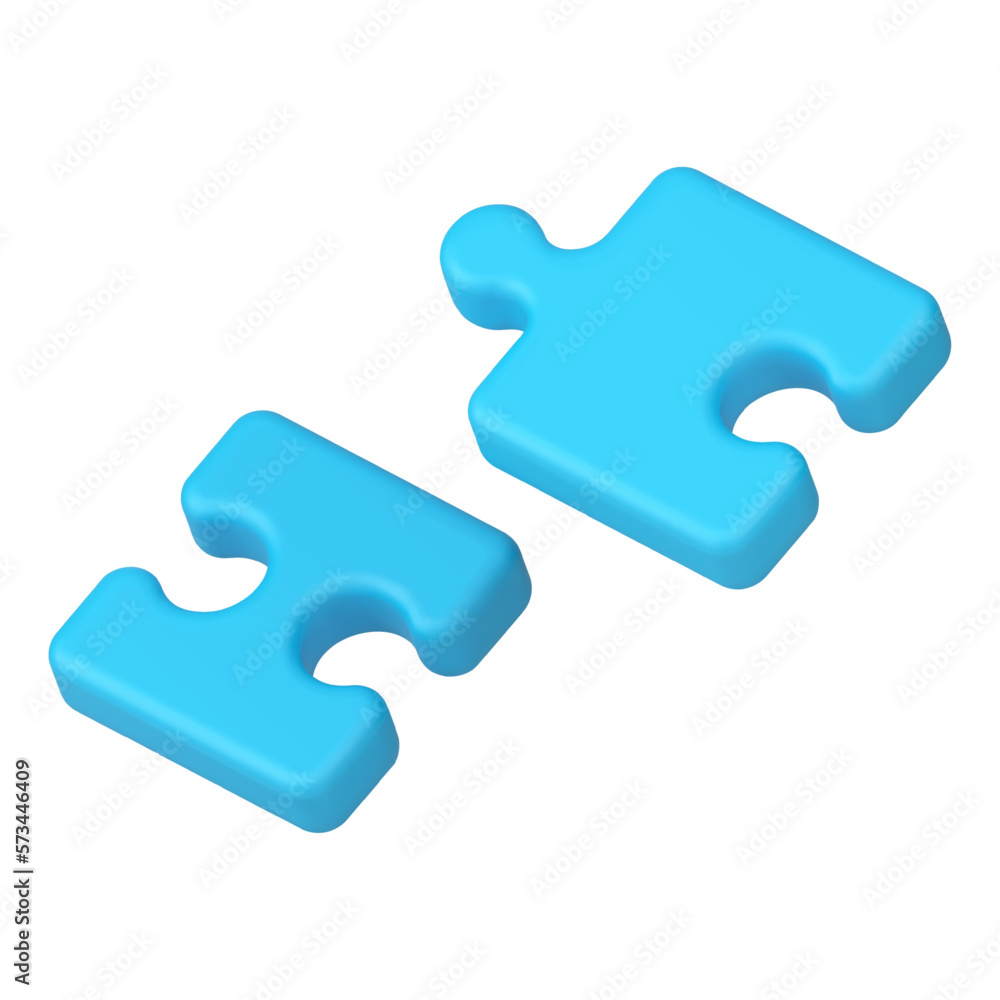 Poster jigsaw two apart piece blue disassembling combination incomplete connection 3d icon realistic vector