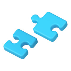 Fototapeta premium Jigsaw two apart piece blue disassembling combination incomplete connection 3d icon realistic vector