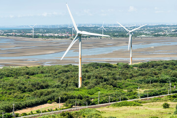 Wind power systems at Houlong Cape of Good Hope Scenic Area in Miaoli, Taiwan.